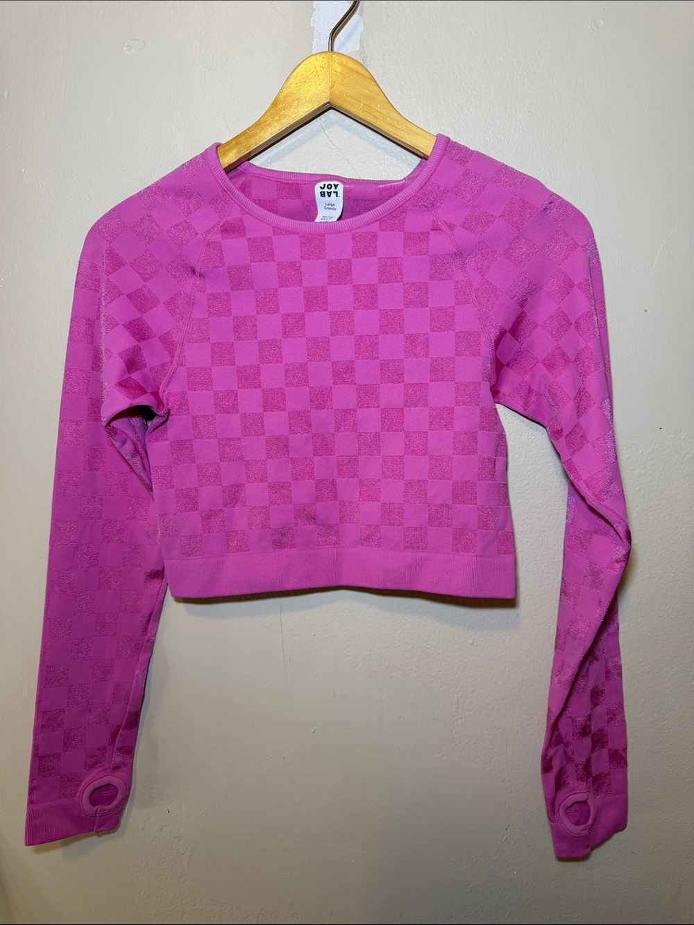 JoyLab Magenta Checkerboard Cropped Long-Sleeve Top